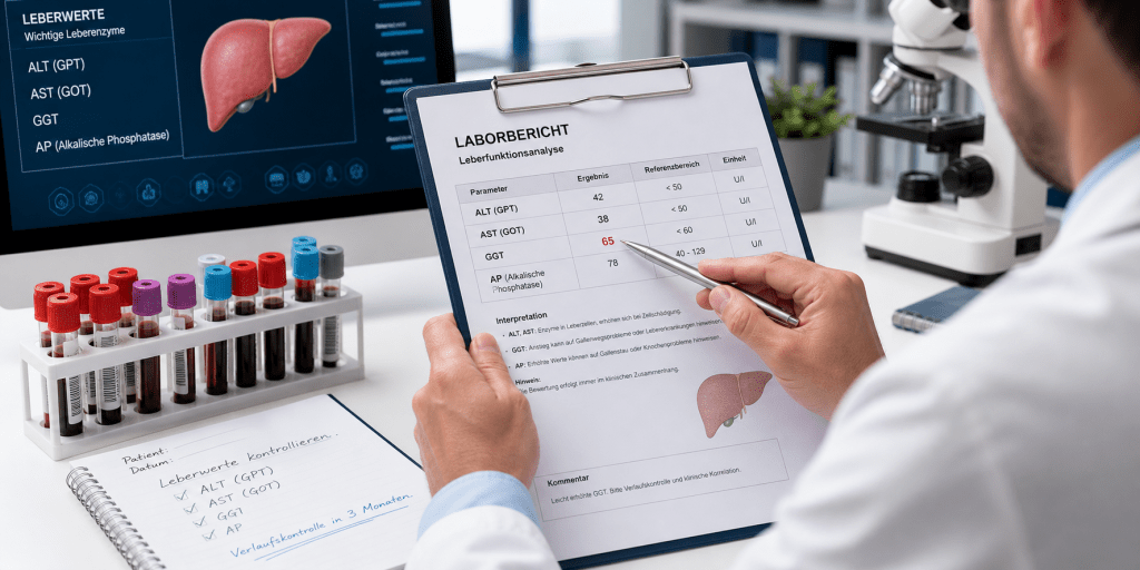 Leberwerte Bluttest ALT AST GGT AP medizinische Analyse Darstellung